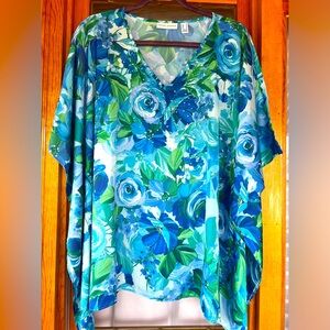 Susan Graver Sparkly beach Poncho Size Small Blue and White